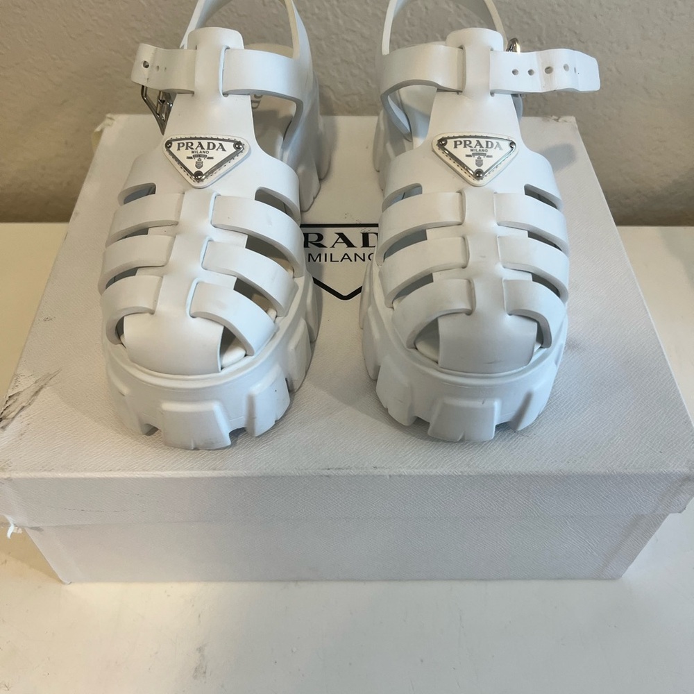 Prada Women White Leather Sandals - Picture 3 of 6